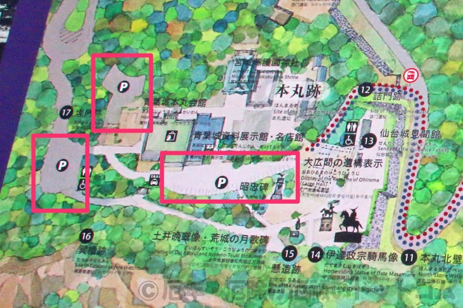 宮城縣護國神社 地図による駐車場案内の様子
