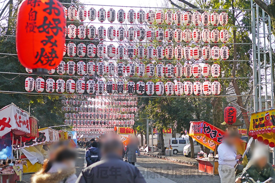 大國魂神社 参道に掲げられた多くの提灯の様子