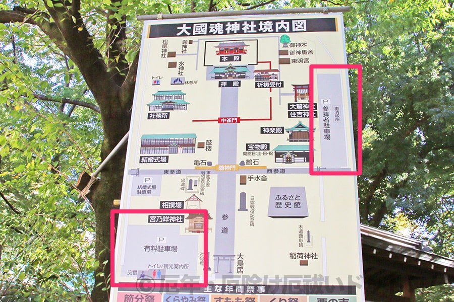 大國魂神社 境内案内図の駐車場位置の様子