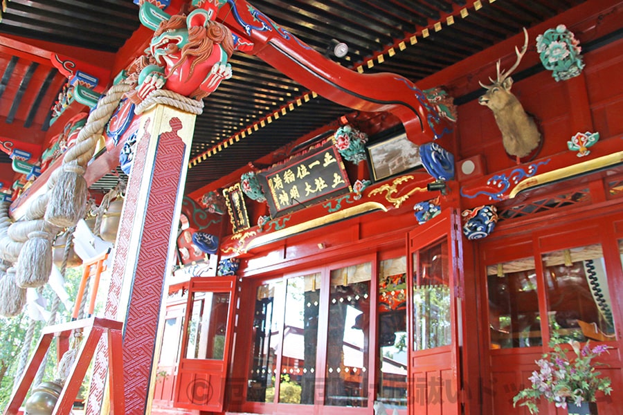 冠稲荷神社 拝殿の荘厳な装飾の様子